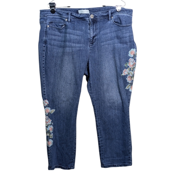 J. Jill Cropped Jeans 18 Embroidered Floral Boho Cottagecore Casual Denim - Picture 11 of 11